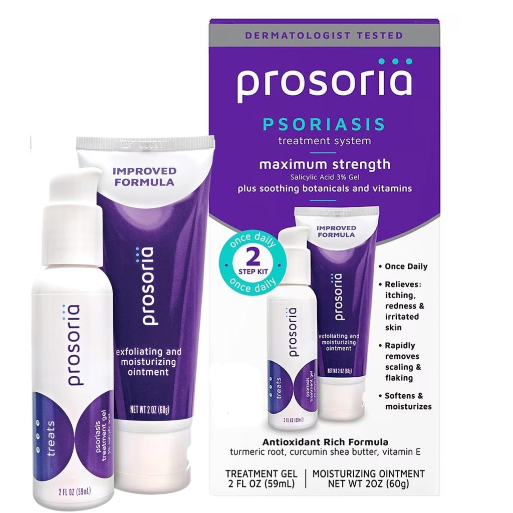 Prosoria 치료 시스템 단일 키트 – 2oz | Salicylic Acid, Turmeric, Shea Butter & Vitamin의 강력한 Psoriasis 완화 | Scaling, Flaking, Dryness, Itching & Redness 용 젤 및 연고