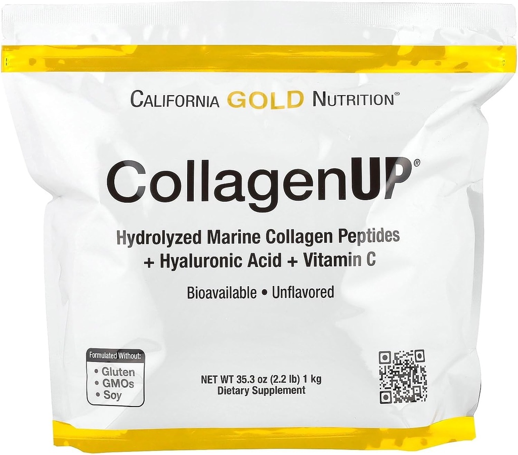 캘리포니아 골드 영양 CollagenUP®, Hyaluronic 산과 비타민 C를 가진 가수분해한 바다 교원질 펩티드, 불연성, 2.2 lb (1 kg)