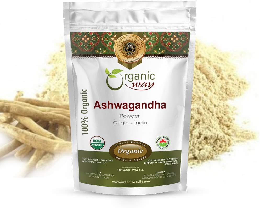 Organic Way Premium Ashwagandha Root Powder (Withania somnifera) - 유기농 및 고저 인증 | Vegan | 비 GMO 및 글루텐 무료 | USDA 인증 | 원산지 - 인도 | 1/4 Lb (4 Oz)