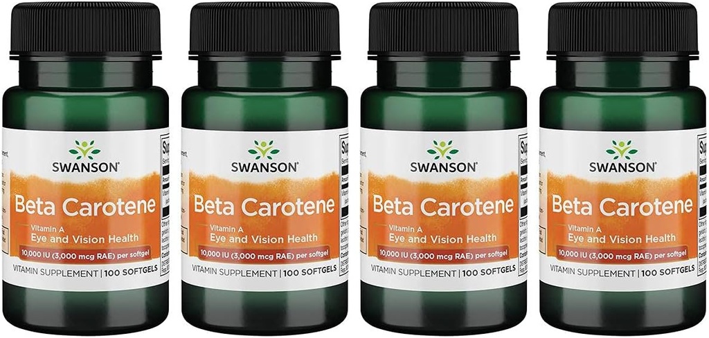 Swanson Beta-Carotene (비타민 A) 피부 눈 면역 체계 건강 산화 방지제 지원 10000 Iu (3000 mcg) 100 Sgels (4 팩)