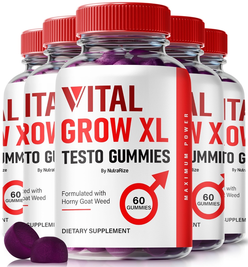 NutraRize (Pack of 5 Vital Grow XL, 공식 Vital Grow XL Testo Gummies for Men, Boost Stamina and Confidence Gummy for Men, Vital GrowXL Male Support Gomitas (300 Gummies)