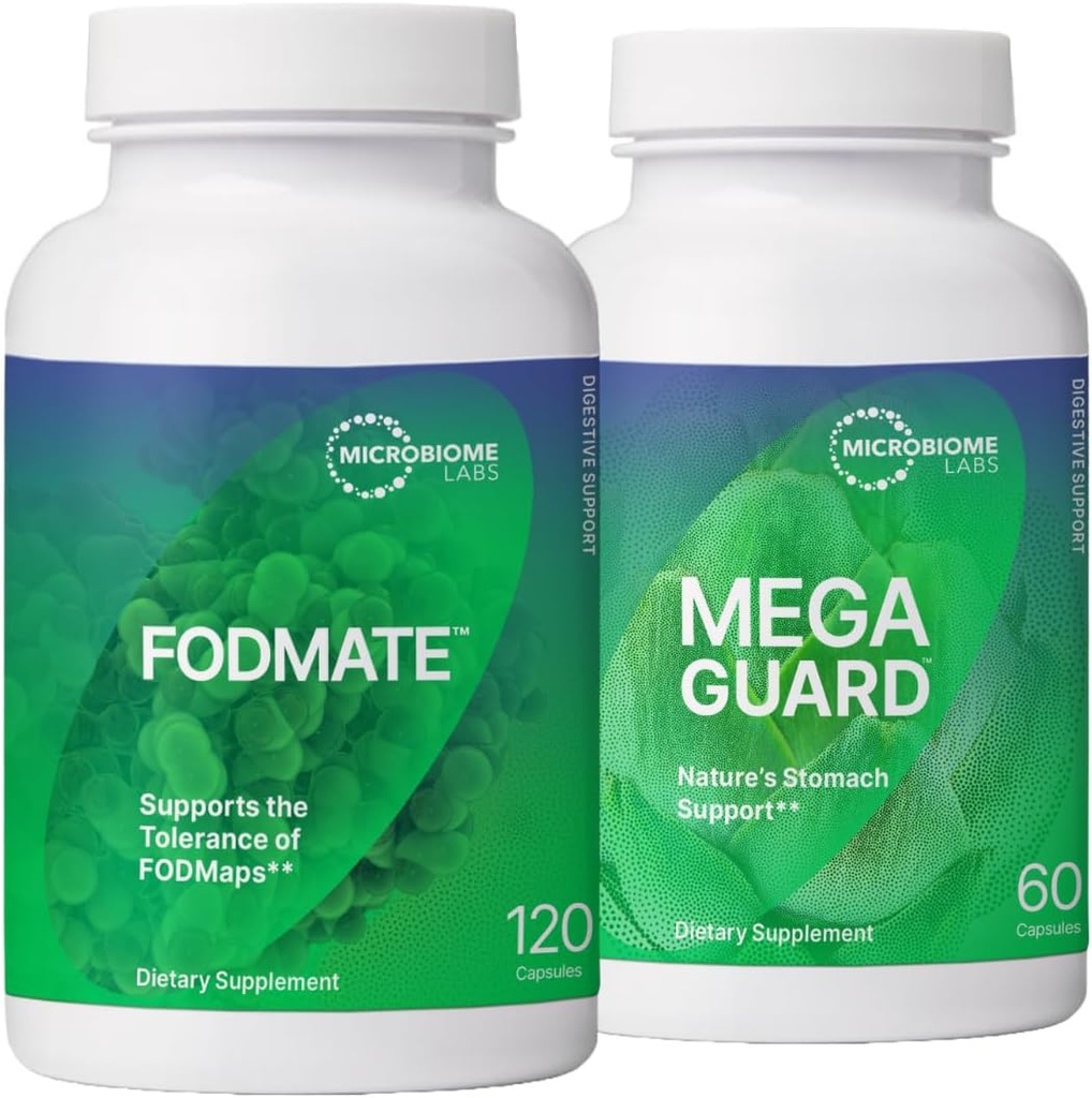 Microbiome Labs 소화 지원 번들 - FODMATE Digestive Enzymes & MegaGuard Digestive Aid with Ginger 및 DGL (2 제품)