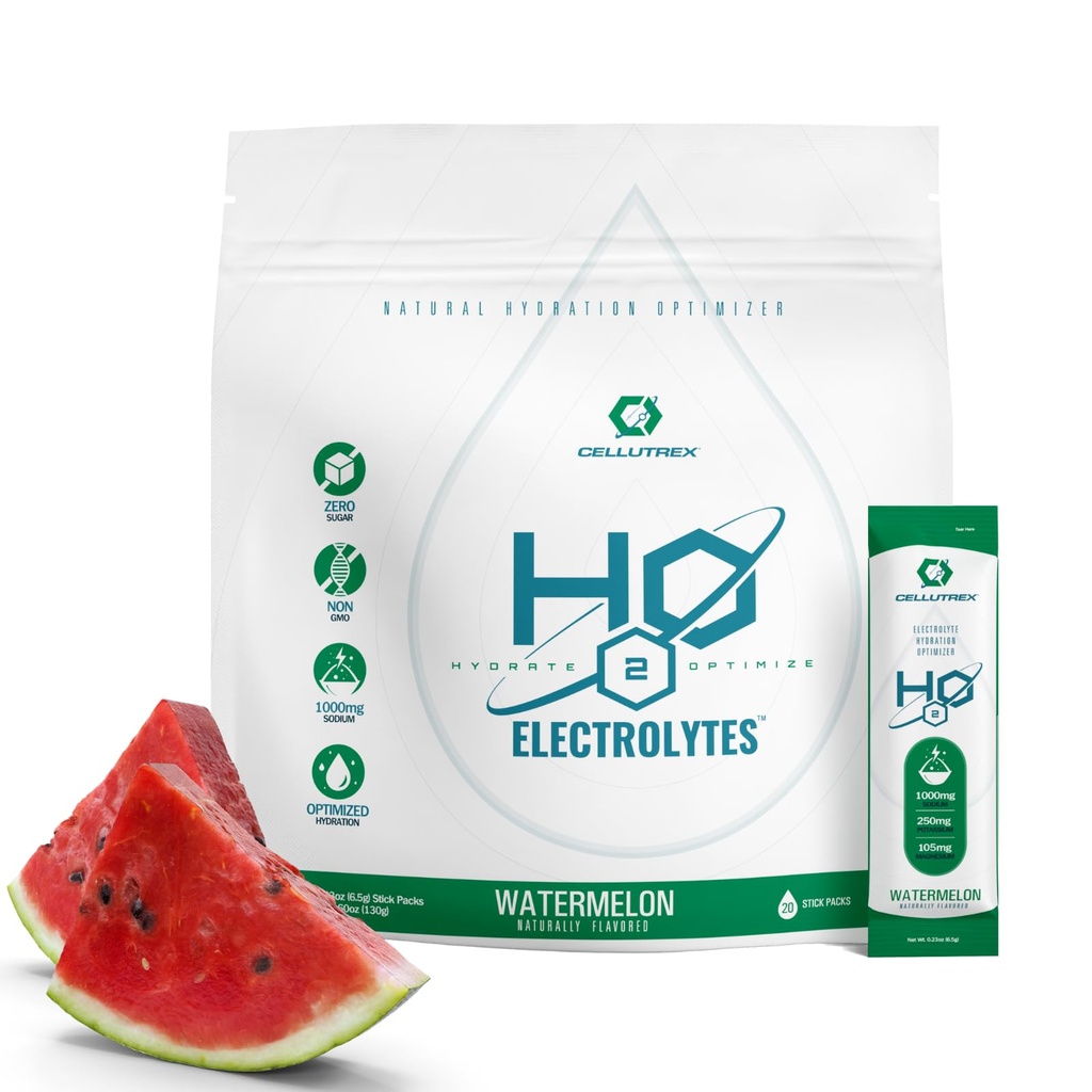 Cellutrex® H2O Electrolytes – Electrolyte Powder Drink Mix, Zero Sugar, Natural Salt Hydration Packets for Recovery and Wellness, Watermelon, 20 스틱