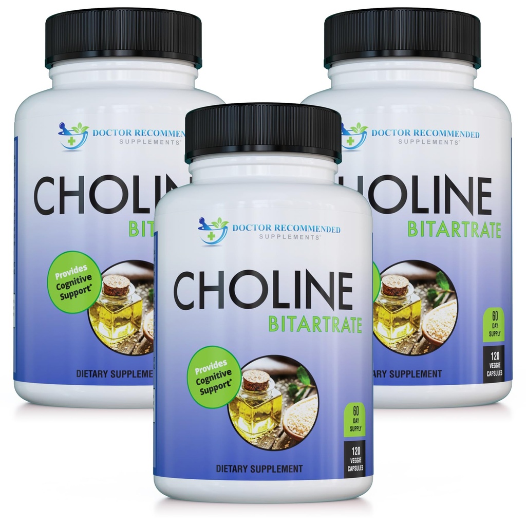 DOCTOR RECOMMENDED SUPPLEMENTS 프리미엄 콜린 - 500 mg - 120 Veggie 캡슐은인지 건강, 기억 및 더 많은 것을 지원합니다 - 3 팩