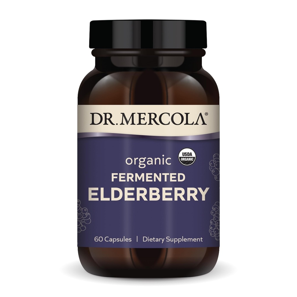 Mercola Organic Fermented Elderberry 박사, 30 서빙 (60 캡슐), 다이어트 보충, 호흡 건강, 비 GMO, 공인 USDA 유기 지원