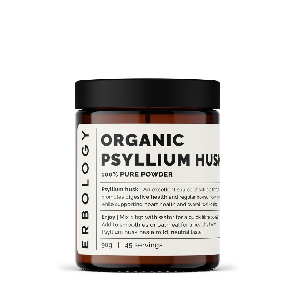 Erbology Organic Psyllium Husk Powder 3.2 oz - 45 서빙 - Digestive Health 및 Regular Bowel Movement를 홍보하십시오 - 인도의 농장에서 지속 가능한 Sourced Straight - 작은 배치 - Vegan - GMO-Free