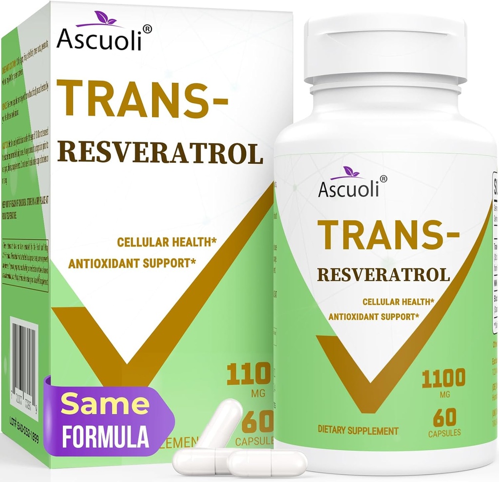 매우 순수성 Trans-Resveratrol 1100mg, 3-in-1 진보된 공식 유기 Resveratrol 보충교재, 최대 산화 방지제, 노화 방지, 피부 건강, lmmune & 에너지, 1 팩
