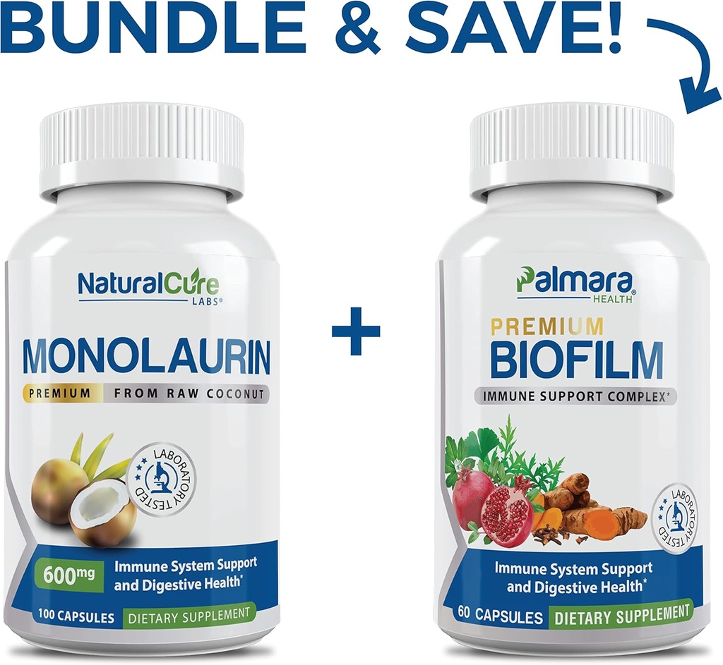 자연적인 치료 실험실 뭉치: 프리미엄 Monolaurin 600mg + Biofilm Complex