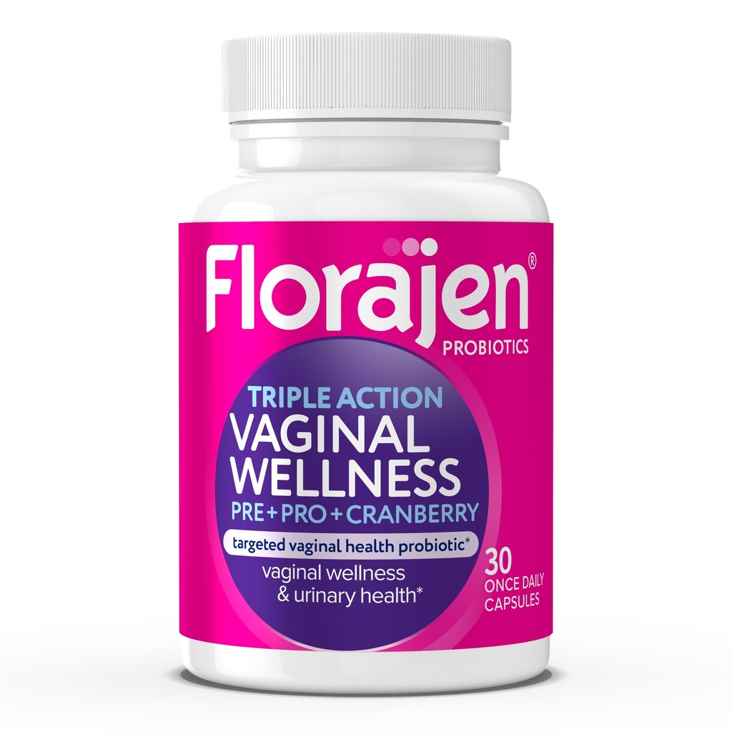 Florajen Women's Triple-Action Probiotic, Prebiotic + Probiotic + Cranberry for Vaginal, Digestive, & Immune Support - 빠른 행동 - 임상 훈련 - 글루텐 프리 & Vegan - 30-Count