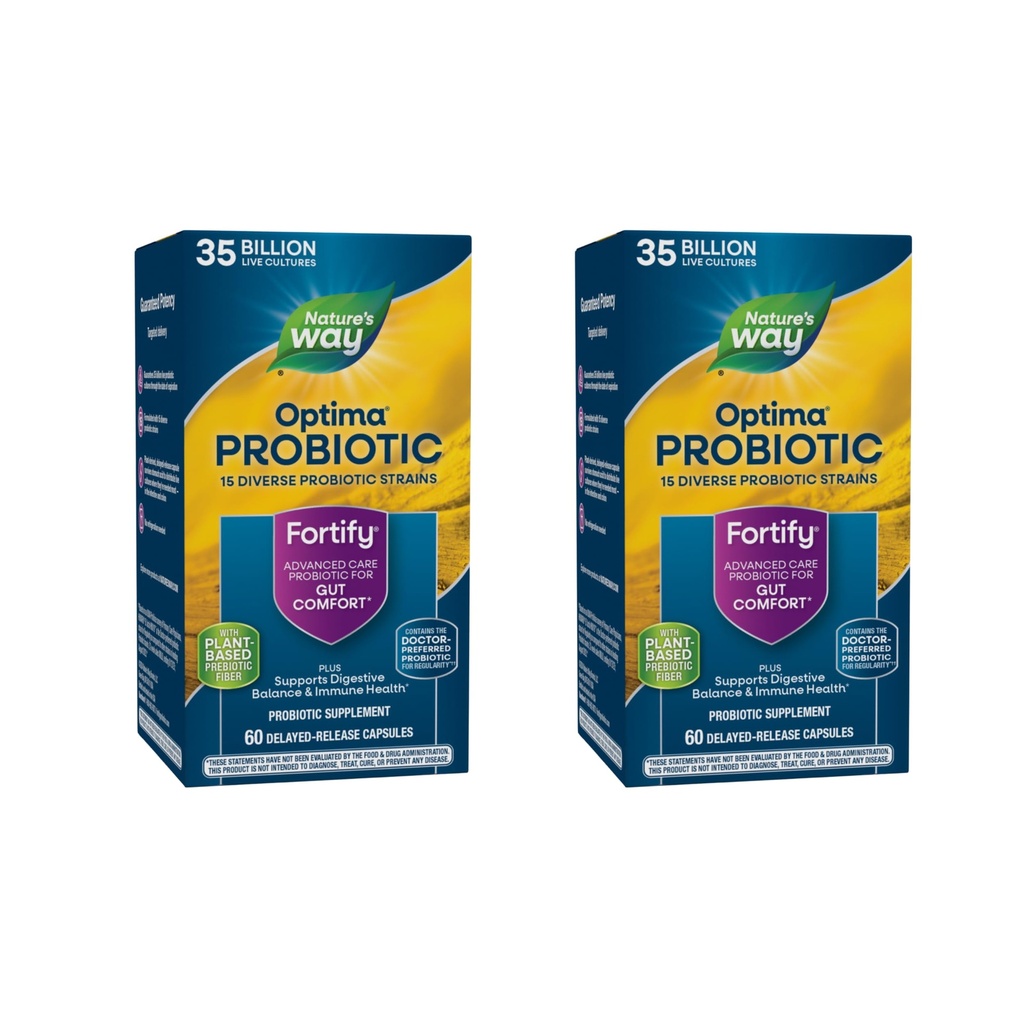 Nature's Way Fortify Optima Probiotic for Adults, 35 억 문화, 15 Strains, 보조 균형 및 면역 건강 *, 냉동 필요 없음, 60 캡슐 (패키지 May Vary) - 2 팩