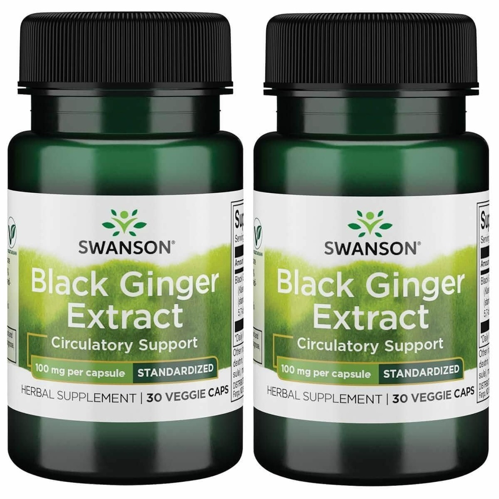 Swanson Black Ginger Extract - 건강한 혈액 순환 및 물리적 활력을 촉진합니다. 5 월 원조 심장 건강, 근육 조직 및 정신 웰빙 - (30 Veggie 캡슐, 100mg 각각) (2 팩)