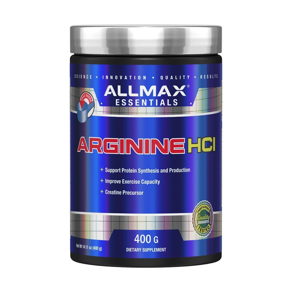 ALLMAX Essentials ARGININE HCL - 400 g - 질소 산화물의 합성을위한 전구체 - Vegan & 글루텐 무료 - 200 서빙