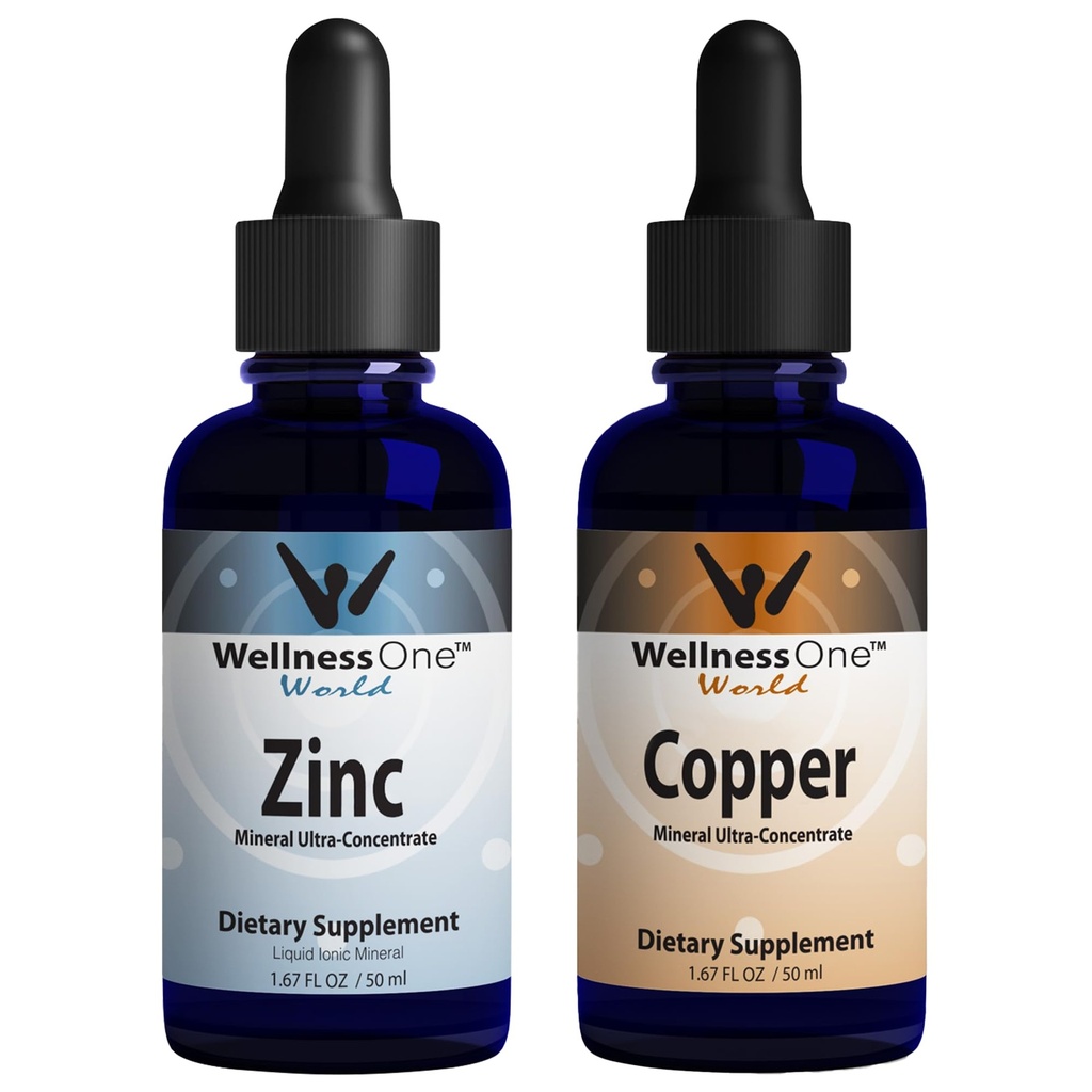 WellnessOne Ionic 액체 아연 & 액체 구리 - 아연 구리 번들 지원 면역 체계 & 합동, Nerve & 뼈 건강 - 1.67 fl oz 아연 & 구리 액체 하락