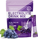 Electrolytes Powder Packets - 설탕 무료, 자연적으로 맛, 10 Electrolyte & Vitamins Electrolyte 음료 혼합 - 포도 맛, Keto Friendly, Vegan, Non- GMO, 18 Packets