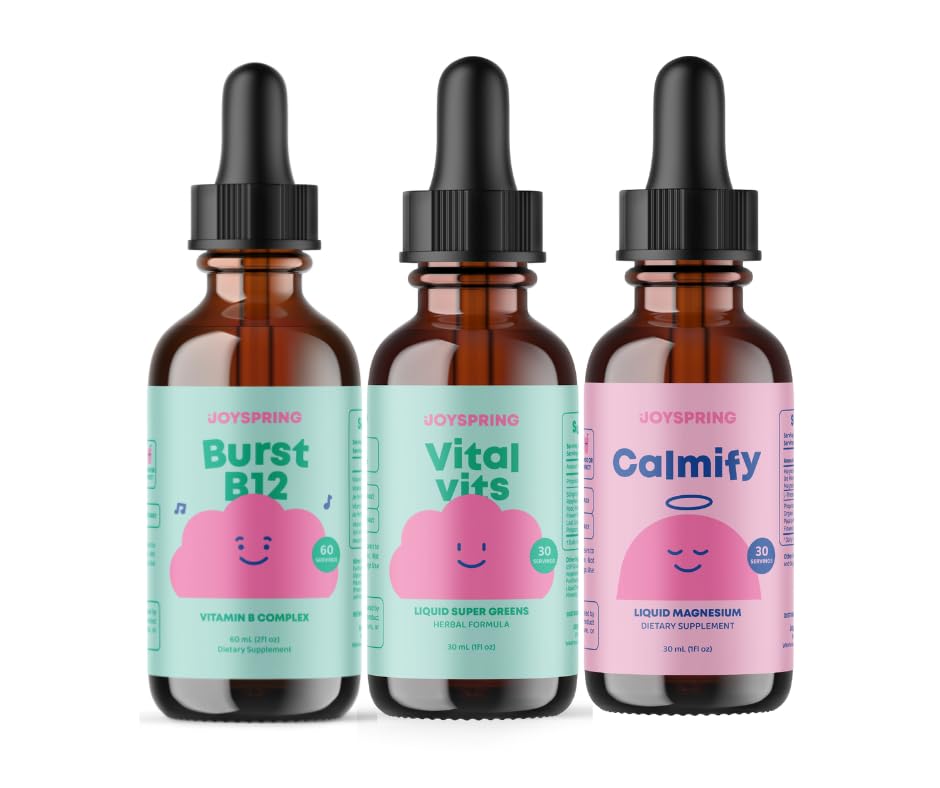 JoySpring B-Complex & Vital Vits Magnesium Drops 번들 | 자연적으로 Sourced Kids Vitamins & Minerals | Non-Alcoholic, Sugar-Free Liquid Formula | Vegan & Vegetarian Liquid Drops 보충 교재