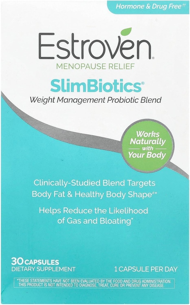 Estroven SlimBiotics, 체중 관리 폐경기는 여자, 30의 캡슐, B 비타민을 위한 보충 가스 & Bloating 기복을 제공하기 위하여 소화 건강을 위한 Probiotics를 지원하기 위하여 보충합니다