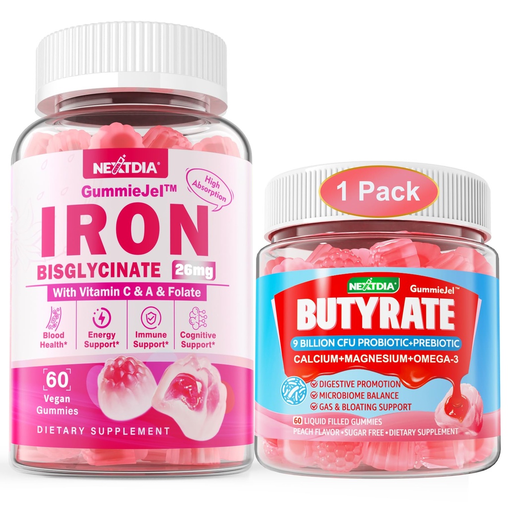 Butyrate Gummies + 철 Bisglycinate 26mg는 Gummies를 채웠습니다