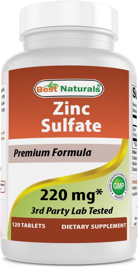 최고의 자연 아연 황산 220 mg 120 정제 - 제 3 자 실험실 테스트 - 미국에서 만든 - 글루텐 무료 & 비 GMO