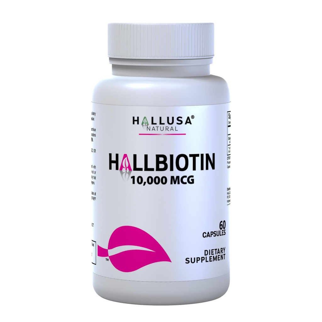 Hallusa 자연적인 Biotin 캡슐 10,000 mcg 건강한 머리, 피부 & 못 - Pastillas para la caída del Cabello - Crecimiento del Cabello - Crecimiento de la Barba - Alopecia y calvicie - 60의 캡슐
