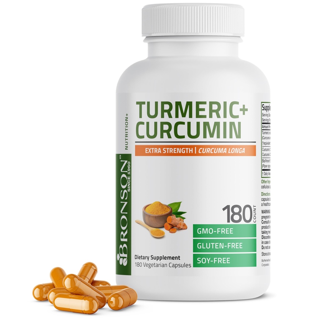 Bronson 심황 Curcumin 여분 힘 - 항 산화제, 합동 & BioPerine, 비 GMO, 180 채식 캡슐을 가진 소화 지원
