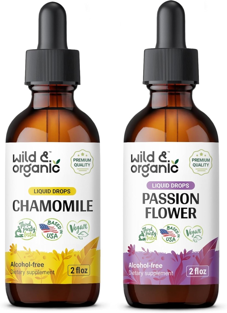야생 & 유기 Chamomile Tincture 2 fl oz & Passionflower Tincture 2 fl oz