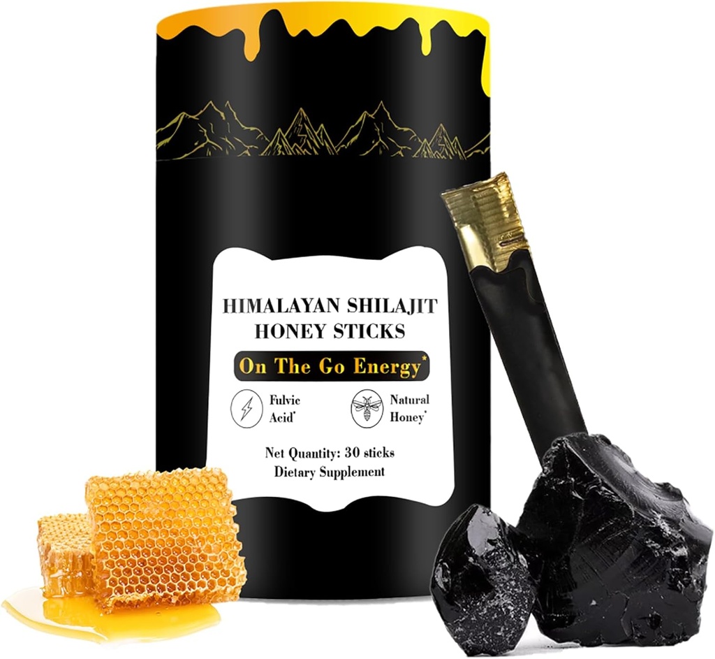 Shilajit 꿀 스틱, 30 스틱 - 순수한 Himalayan 수지, 에너지 부스트, 면역 지원 및 활력, 남성 및 여성을위한 SHILAJIT 꿀 스틱