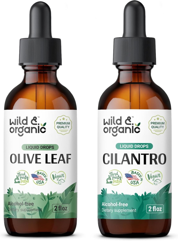 야생 & 유기 올리브 리프 Tincture 2 fl oz & Cilantro Tincture 2 fl oz
