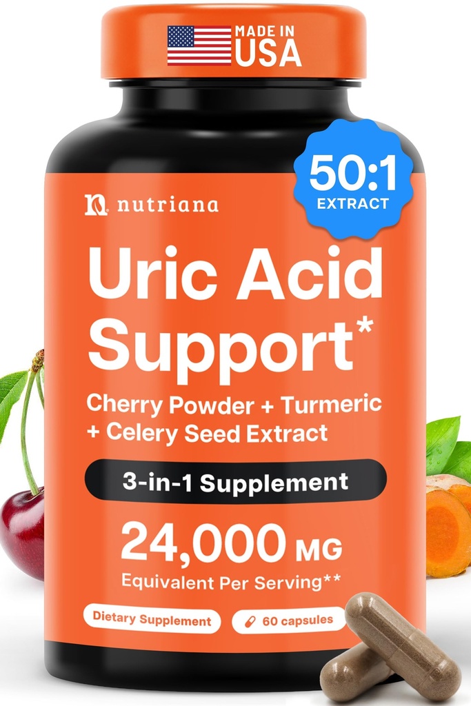 1 Uric Acid Flush Cleanse의 3 – Turmeric & Celery Seed Supplement Purge와 Tart Cherry Extract - 발 및 관절 지원 - 60 Veggie 캡슐