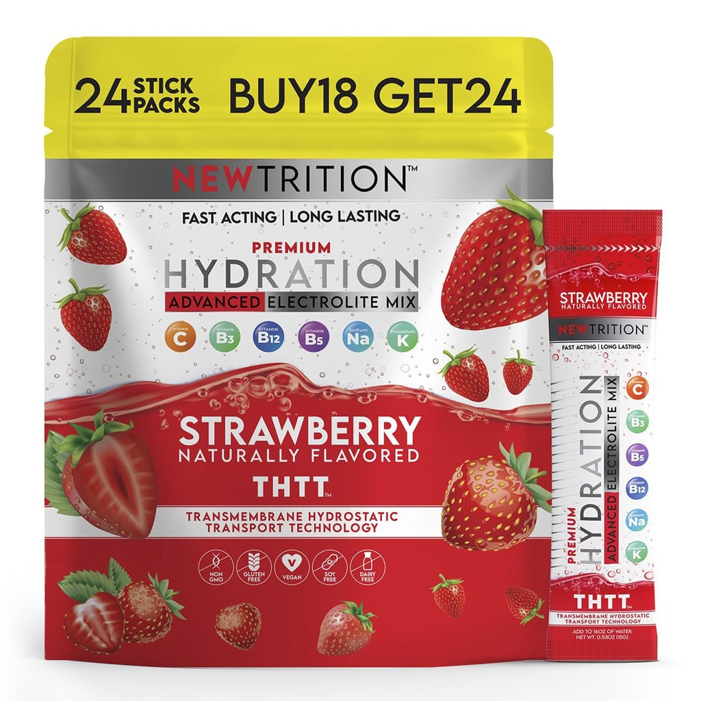 Hydration 분말, 24 Electrolyte Powder Packets의 Strawberry Pack, 자연적으로 비타민 B & C, 에너지 및 회복을 가진 빠른 Acting Hydrate Electrolytes를 위한 맛을 내는 Hydrating Packets