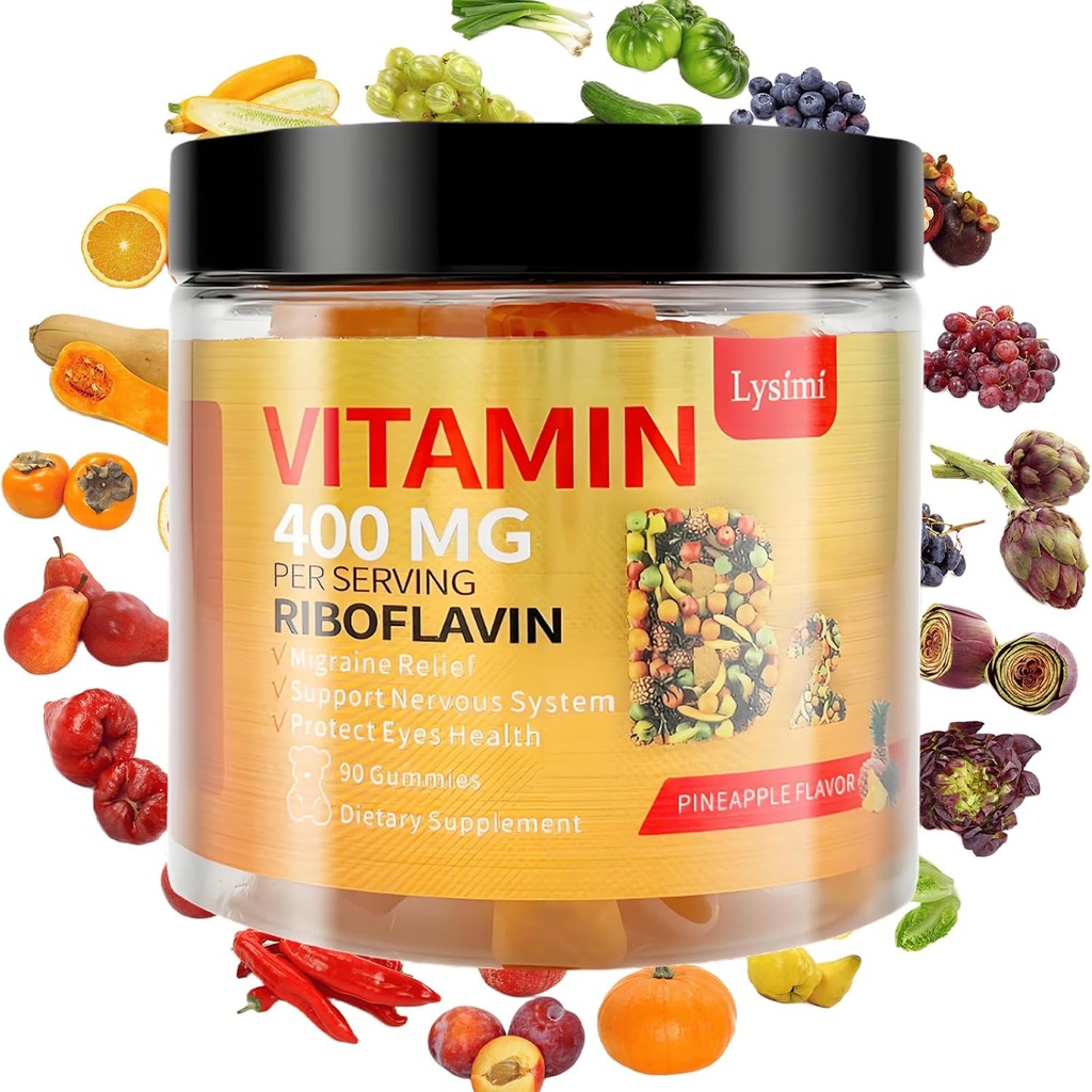 비타민 B2 Gummies, 비타민 B2 Riboflavin Gummies 400mg의 Migraine 기복 & 두통 기복 Riboflavin 비타민 B2 Gummies, Soy & Gluten 자유로운, 아이 & 성인을 위한 90의 비타민 Gummies