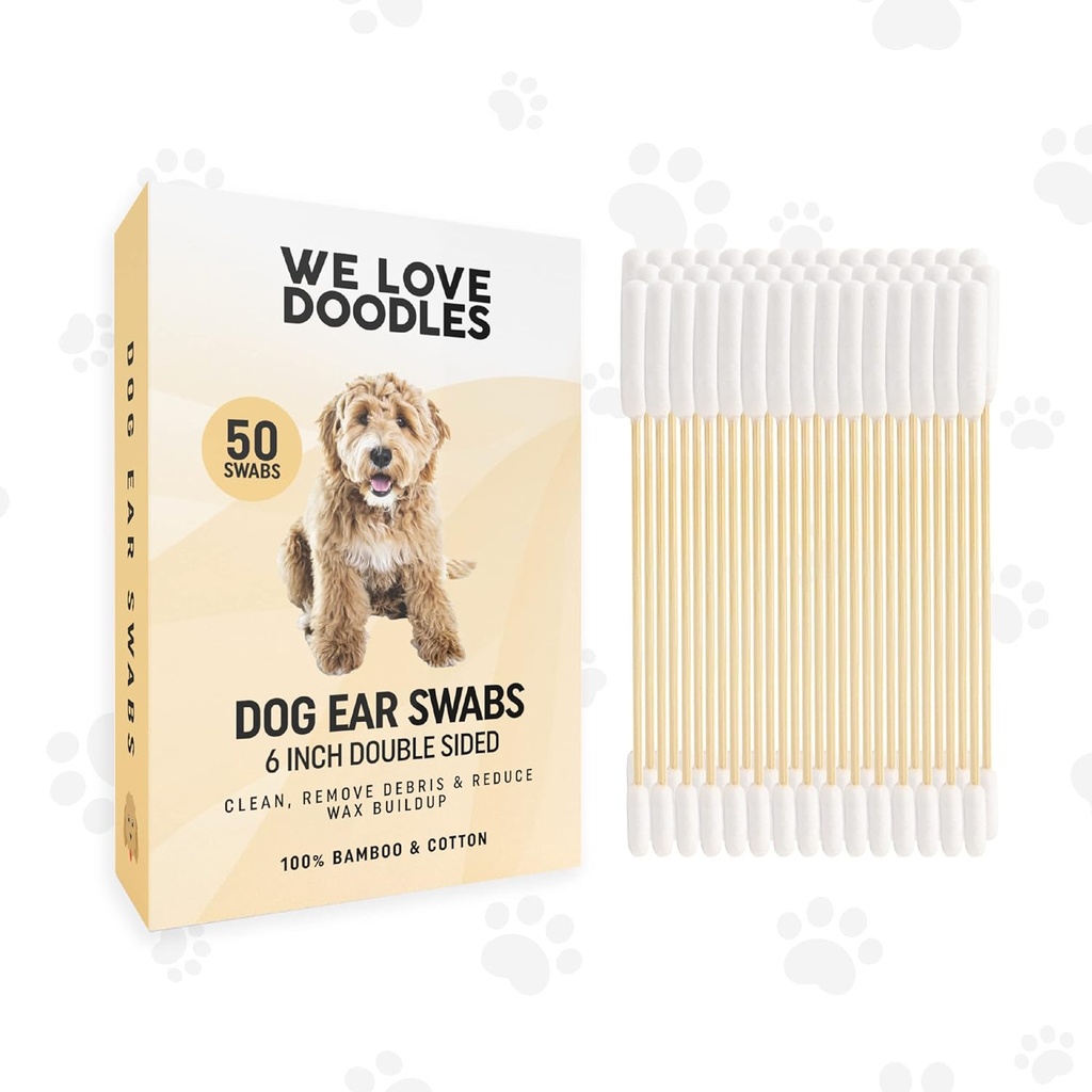 We Love Doodles Long Cotton Dog Ear Swabs | Dogs의 더블 사이드 Qtips | 대형 나무 클리너 볼 도구 | Q Tips Swab to Flush Puppy Ear | 애완 동물 귀를위한 깨끗한 목재 버드 | Wipes Solution Q-Tips