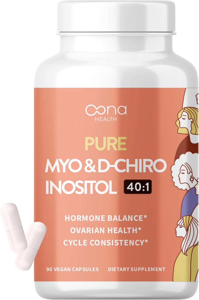 Vegan Myo-Inositol & D-Chiro Inositol 여성용 보충 - PCOS 릴리프, Hormonal Balance, Ovarian Support, Ovulation Support Supplement - 이상 비율 40 : 1-90 모자 - 여성용 불용성 보충제