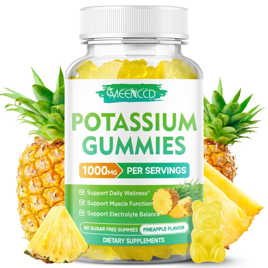 칼륨 구연산염 Gummies 1000mg의 성인 여성 & 남자를 위한 높은 Potency 칼륨 보충교재 Gummies, 지원 다리 크림 & 근육 건강, 설탕 자유로운, 파인애플 풍미, 60 조사
