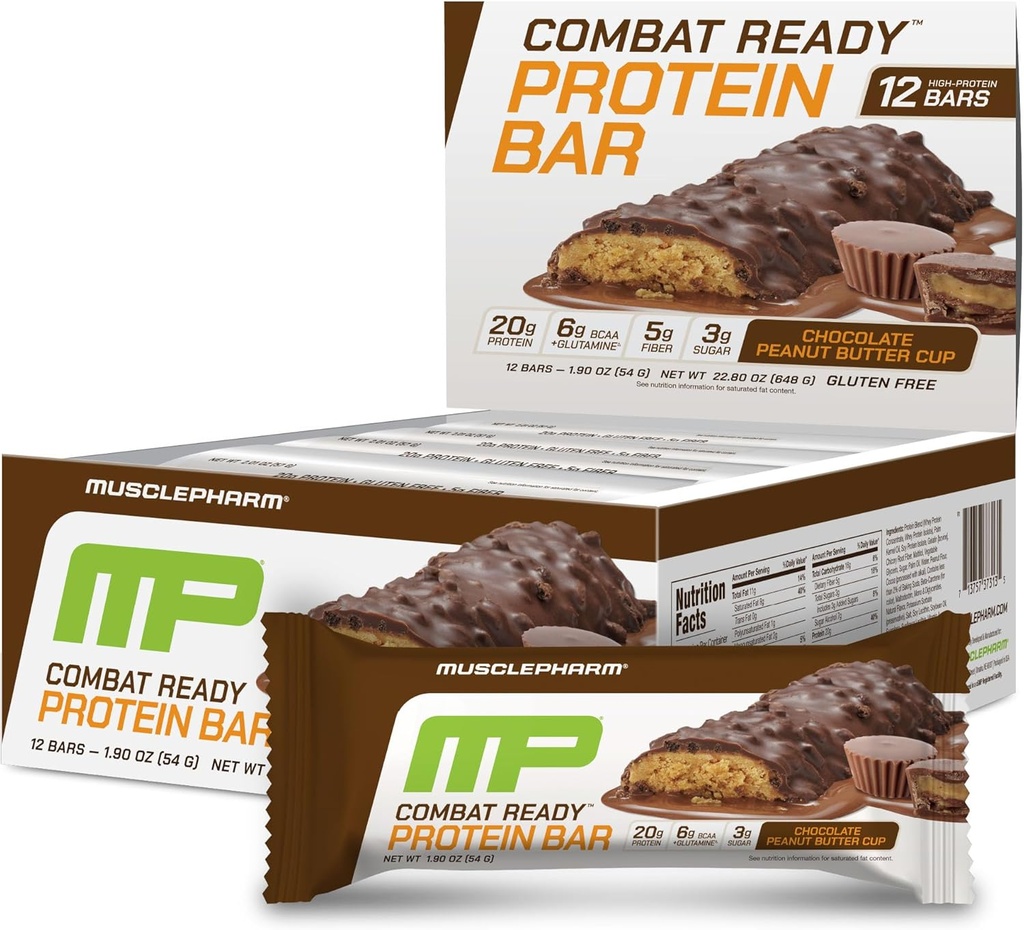 MusclePharm 전투 스포츠 바, 초콜렛 땅콩 버터 컵, 고단백 바, 전투 Cravings, 연료 성능 & 대회 에너지 수요, 20g 단백질 Whey Protein, 5g Fiber, 글루텐 무료, 12 Bars