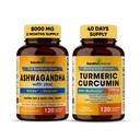 Sandhu Herbals Organic 4in1 Ashwagandha w/Zinc & Organic Turmeric Curcumin w/Bioperine Black Pepper Extract| 면역 체계 지원| Non-GMO