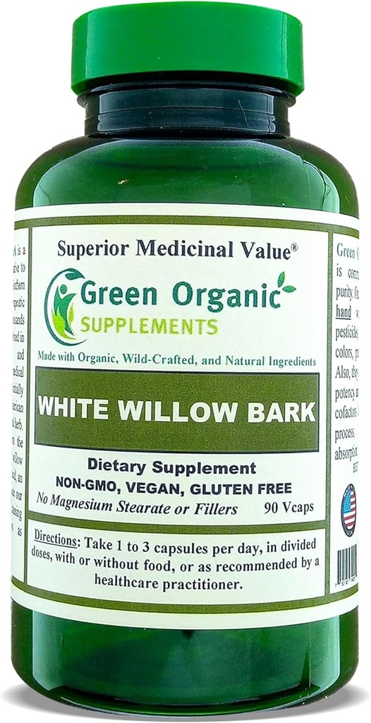 녹색 유기 보충교재 캡슐 백색 Willow Bark (단 하나)