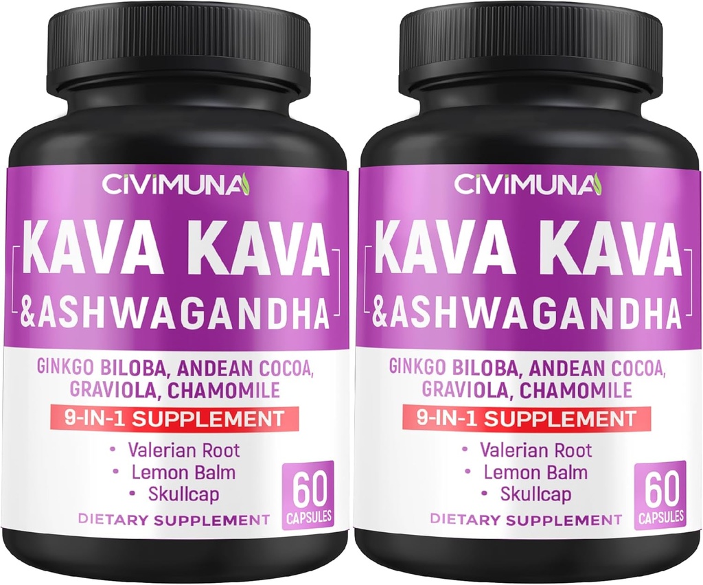 Kava, Ginkgo, Ashwagandha 및 더 많은 Kava 캡슐 - 4 개월 공급을위한 120 캡슐 (팩 2)