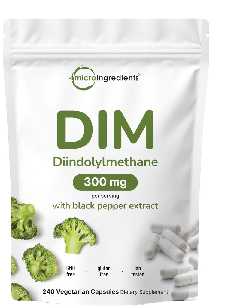 DIM Active Supplement, DIM 300mg, 240 Veggie 캡슐 (8 개월 공급), 1 포뮬러, 에스트로겐 Metabolism, 우수한 DIM-Plus 브로콜리 추출물 더 나은 흡수를위한 검은 후추와 보충