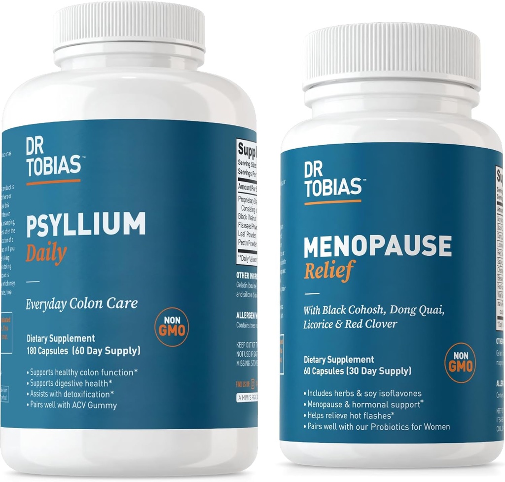 Tobias Menopause Relief 및 Psyllium Daily 박사 - Hormonal Balance 및 Digestive Health, Non-GMO 지원