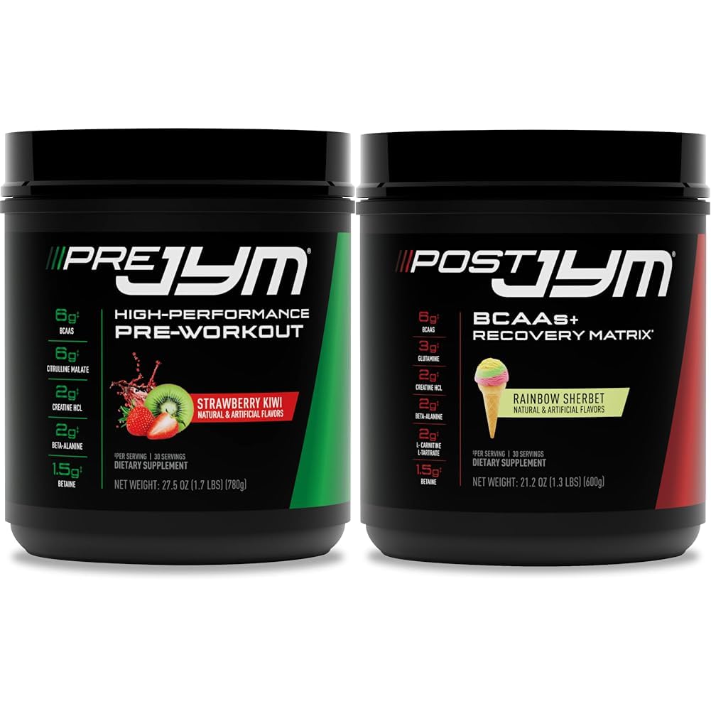 JYM 보충 과학 PRE JYM 30 서빙 - Strawberry Kiwi & - BCAA 's, 글루타민, 크레아틴 HCL, 베타 알라닌 및 더 레인보우 셔베르트 맛, 30 서빙, 21.2 온스와 포스트 운동.