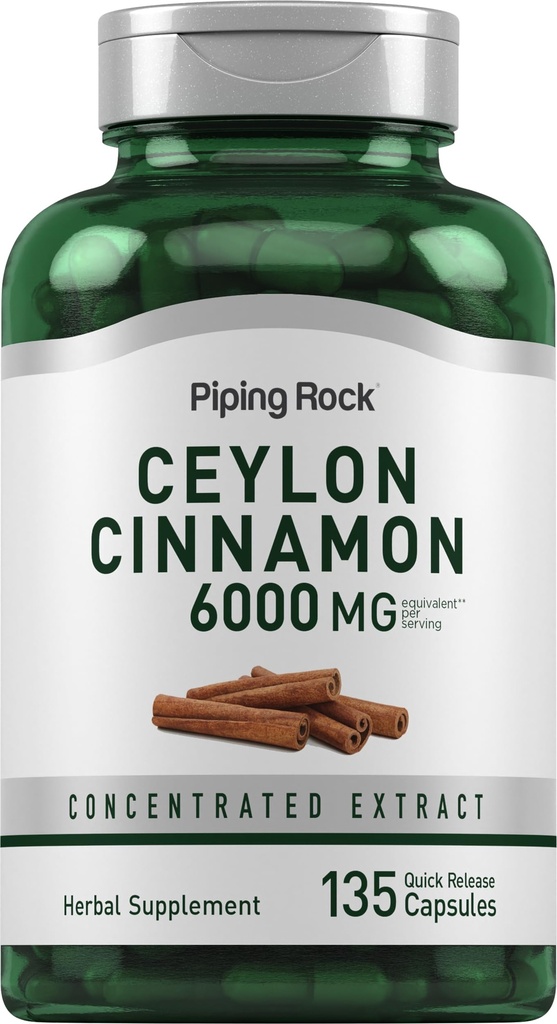 Piping Rock Ceylon Cinnamon 캡슐 6000mg | 135 개 | 남자와 여자를위한 농축 허브 추출물 보충 | Non-GMO, 글루텐 무료
