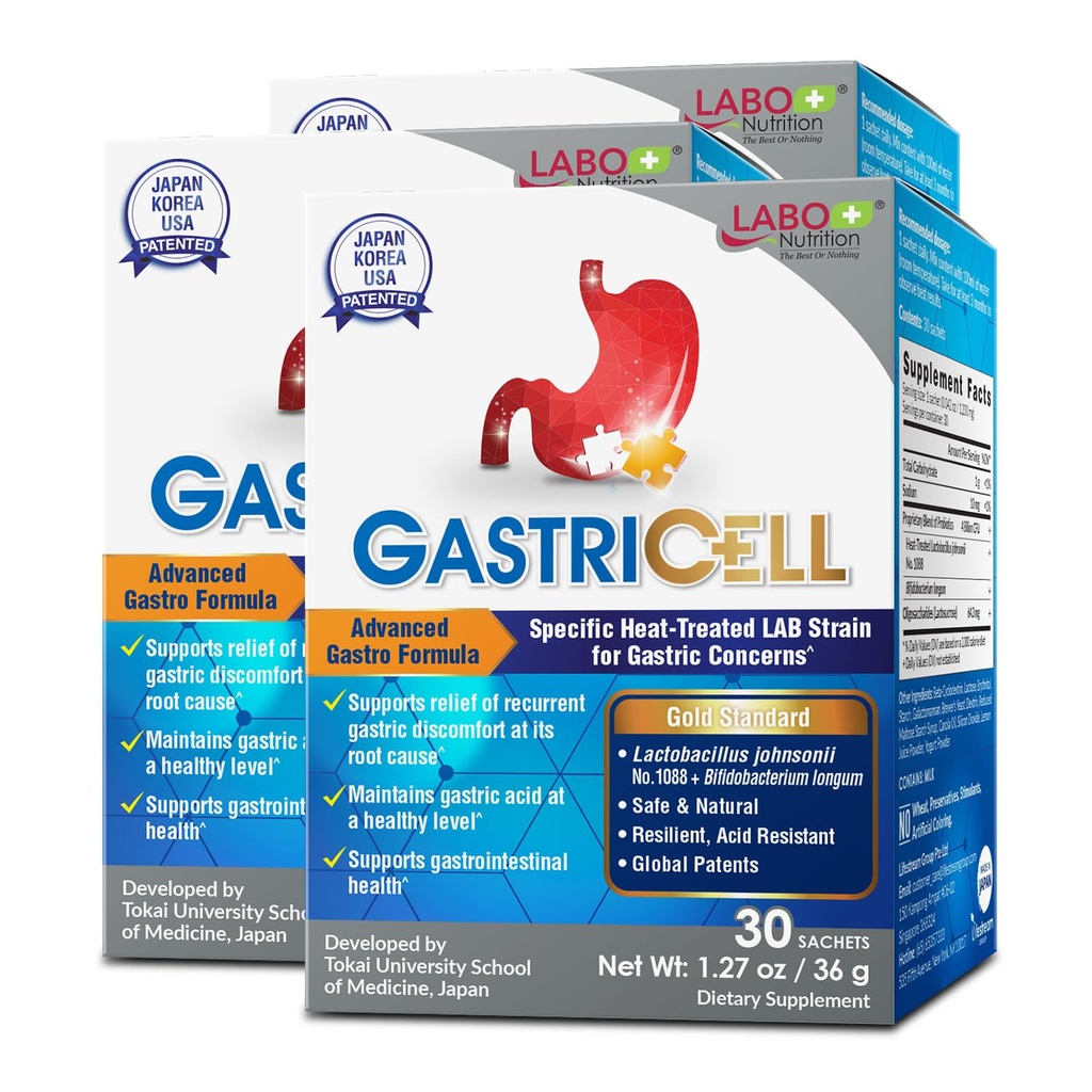 LABO 영양 GASTRICELL - 산성 Reflux, Heartburn, 가스 Discomfort, Gastric Distress 30 sachets x3에 대한 자연 방어