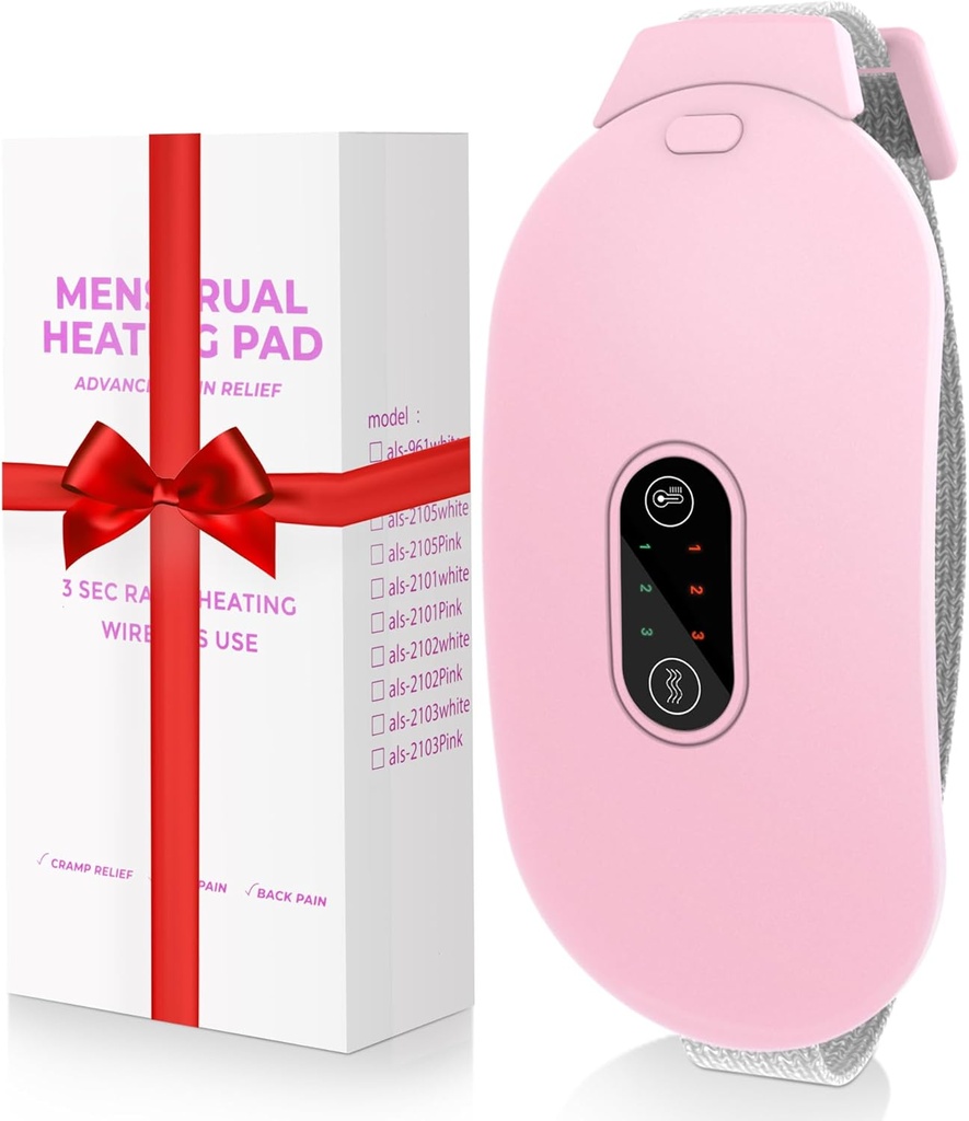 난방 패드, Glyduny Period Cramp Massager Portable Cordless Heating Pad with 6 Heat Levels and 6 Massage Mode for Back Pain Relief Menstrual Heating Pad (핑크)