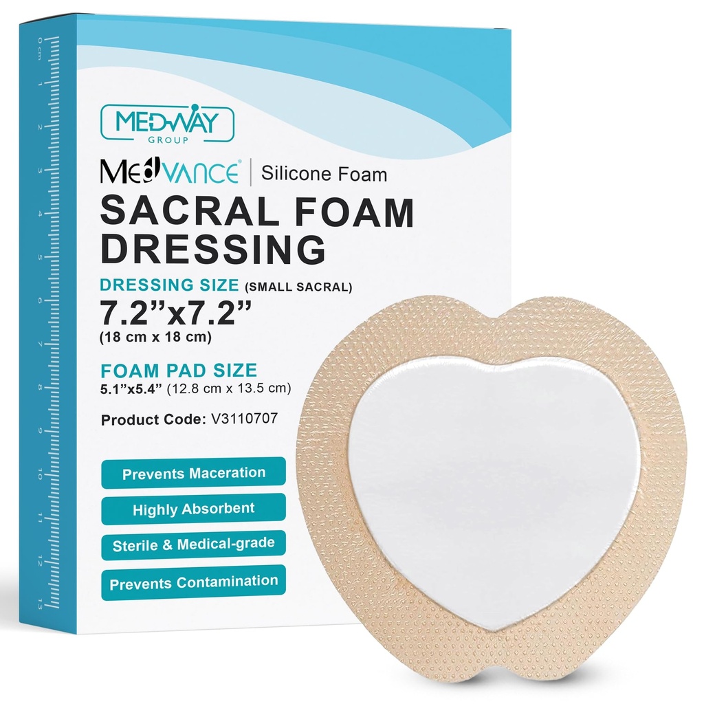 MedVance TM 실리콘 - 5개의 드레싱의 주문한 실리콘 접착성 거품 드레싱 Sacral 크기 7" x 7" 상자