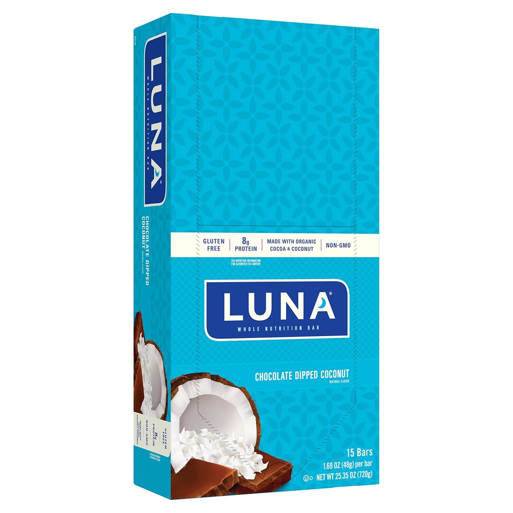 LUNA BAR - 글루텐 무료 스낵 바 - 초콜릿 반죽 코코넛 맛 -8g 단백질 - Non-GMO - 식물 기반 Wholesome 스낵 - Go Snacks (1.69 Ounce 스낵 바, 15 카운트)
