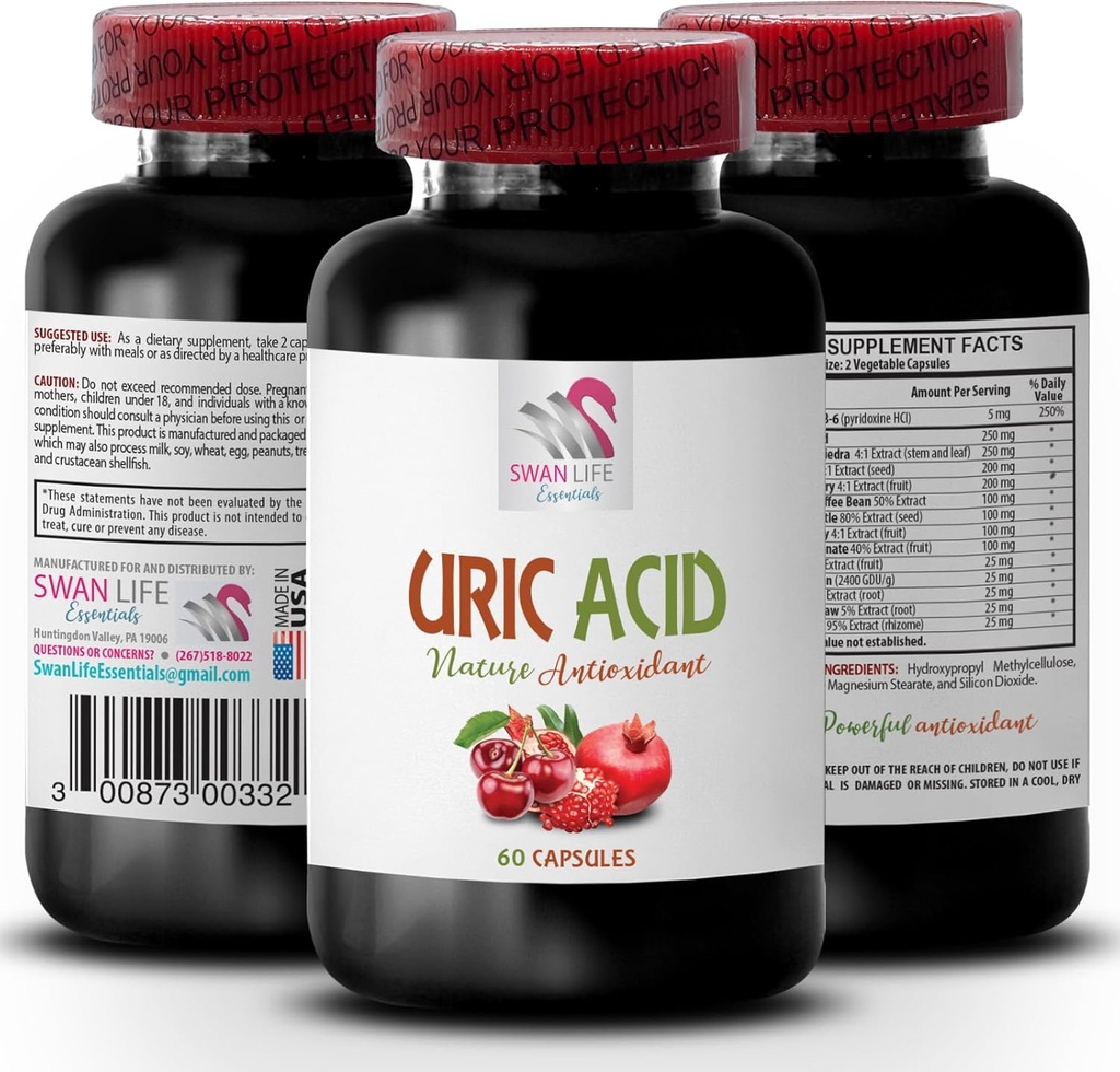 자연적으로 낮은 uric 산 - URIC ACID - uric 산 균형, uric 산 및 합동, 여자를 위한 cranberry 알약, 크랜베리 주스, 크랜베리 보충, 타르 체리 추출물 1Bot 60Caps