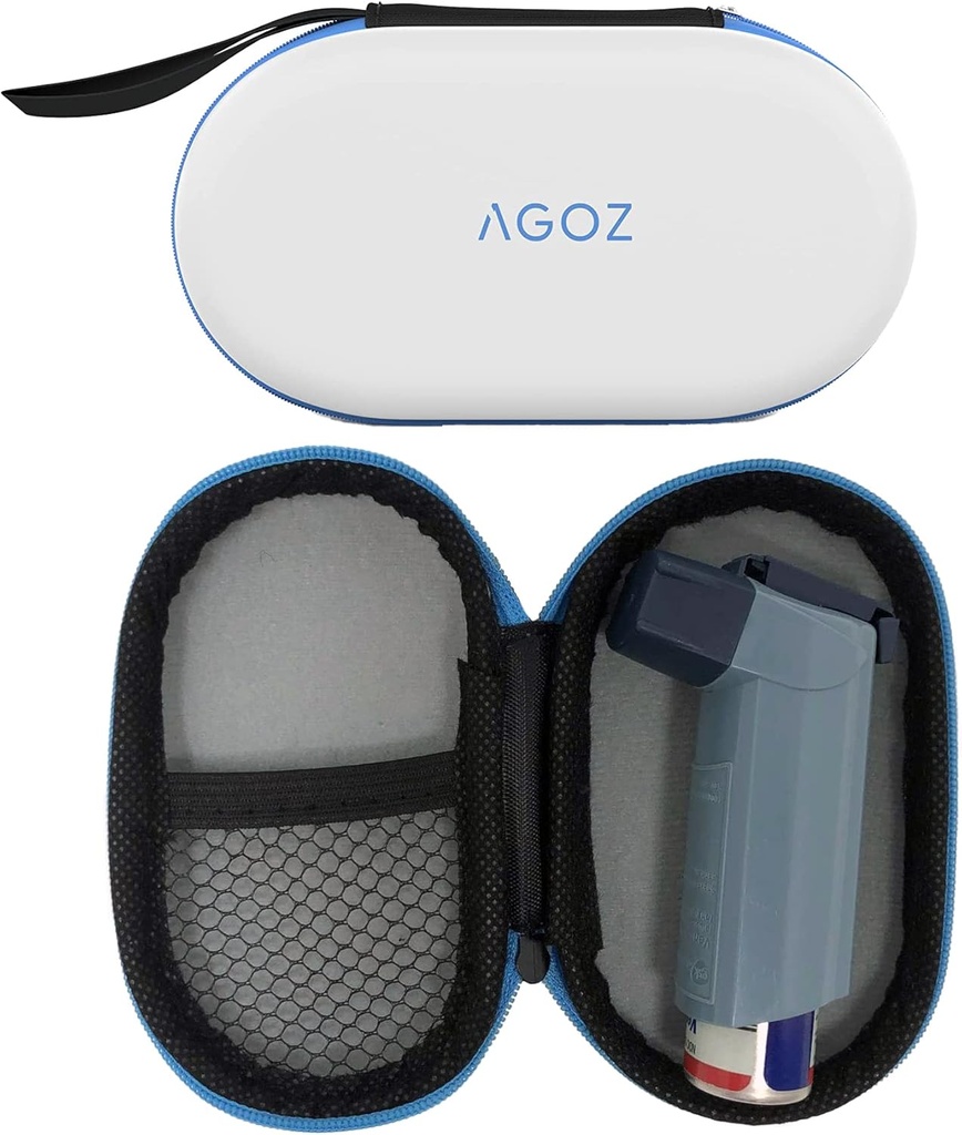 AGOZ Asthma Inhaler Medicine Travel Bag Case for Children and Adults - 지퍼 폐쇄 및 손목 스트랩이있는 보호 의료 파우치 홀더 커버 (흰색)