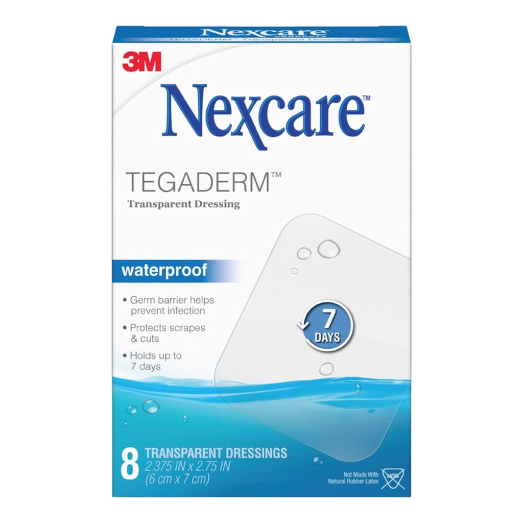 Nexcare Tegaderm는 투명한 드레싱, Dirtproof, Germproof를 방수 처리합니다, Minor 화상, 작은 조각, 커트, 물집 및 마모에 보호, 2.375 x 2.75, 8 조사