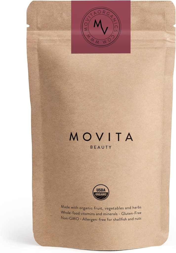 Movita Beauty – Biotin & Choline과 건강한 모발, 피부 및 손톱을 촉진 – 전체 식품, 유기, Vegan, 글루텐 프리, 비 GMO – 30 일 공급 (Eco-Friendly 파우치)