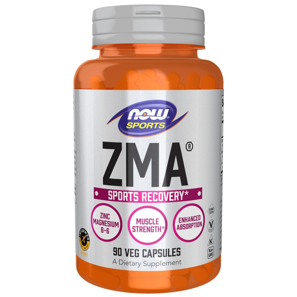 NOW 식품 스포츠 영양, ZMA (Zinc, 마그네슘 및 비타민 B-6), 향상된 흡수, 스포츠 복구 *, 90 캡슐